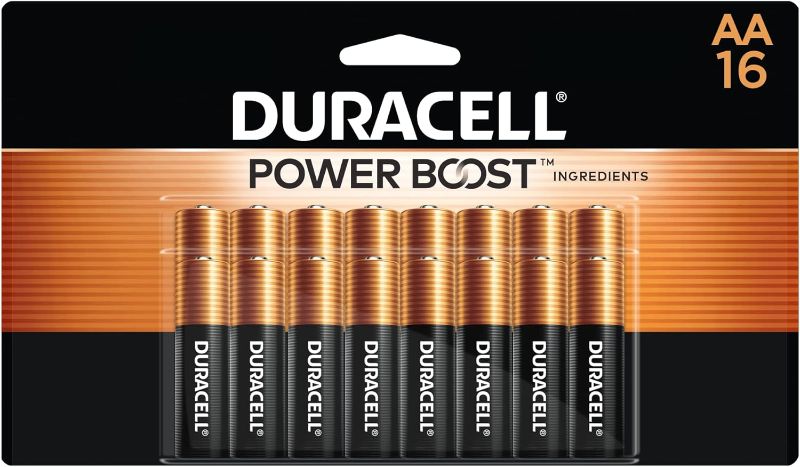 Photo 1 of Duracell Coppertop AA Batteries with Power Boost Ingredients, 16 Count Pack Double A Battery with Long-lasting Power, Alkaline AA Battery for Household and Office Devices 16 Count (Pack of 1)