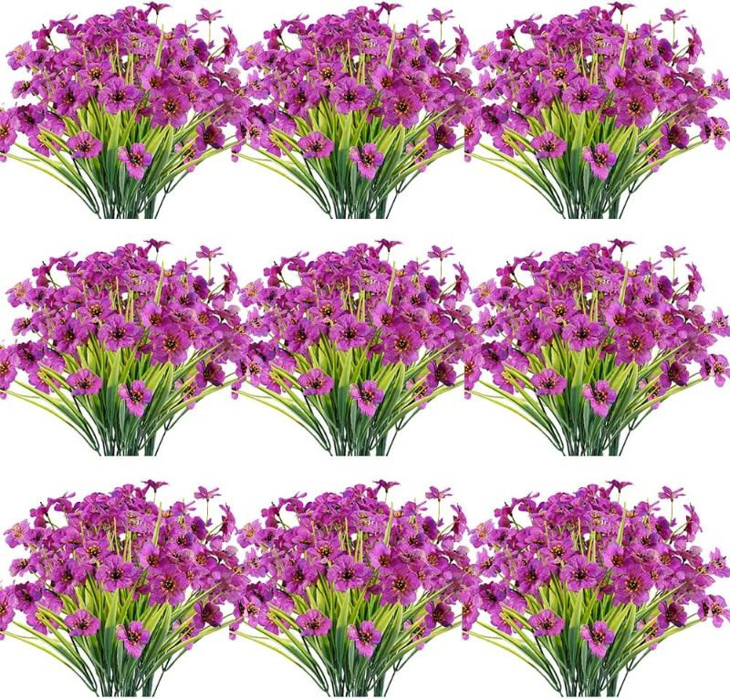 Photo 1 of 30 Bundles Artificial Flowers Outdoor UV Resistant Fake Flowers No Fade Faux Plastic Plants Garden Porch Window Box Decorating(Purple