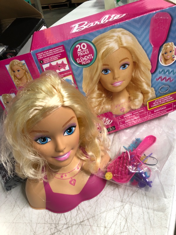 Photo 2 of Barbie Fashionistas 8-Inch Styling Head, Blonde, 20 Pieces Include Styling Accessories, Hair Styling for Kids, by Just Play Blonde Hair