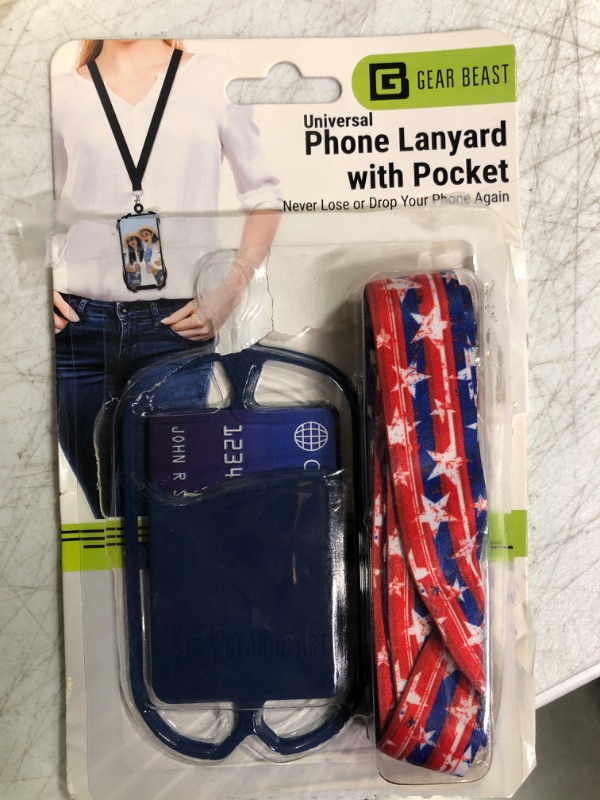 Photo 2 of Gear Beast Cell Phone Lanyard with Adjustable Neck Strap Compatible with iPhone Galaxy Most Smartphones, Silicone Phone Holder with Card Pocket and Adjustable Satin Polyester Lanyard