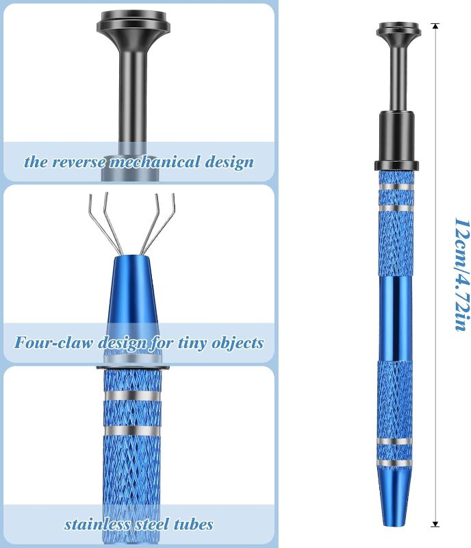 Photo 1 of 4 Pieces Pick Up Tool Piercing Ball Frabber Tool Magnetic Telescoping with 4 Prongs IC Chips Metal Grabber Claw Pickup Holder Electronic Component Catcher for Tiny Objects in Home Office