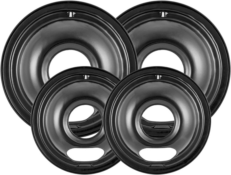 Photo 1 of 4 Pack Black Cooktop Drip Pans, Compatible with GE Hotpoint Stove. Include 2 Pcs 6'' Range Replacement Drip Pans and 2 Pcs 8 '' Burner Drip Pans for Electric Stove Top