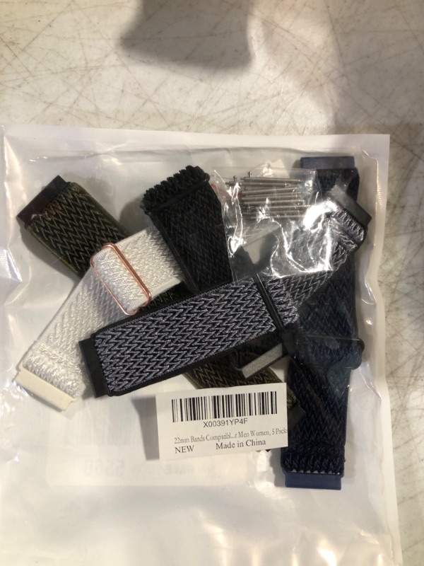 Photo 1 of 22mm Bands Compatible with Samsung Galaxy Watch 3 45mm Band/Galaxy Watch 46mm/Gear S3 Frontier, Stretchy Adjustable Elastic Nylon Woven Sport Loop 22mm Wristband for Men Women, 5 Packs Black/Grey/Green/Blue/White A