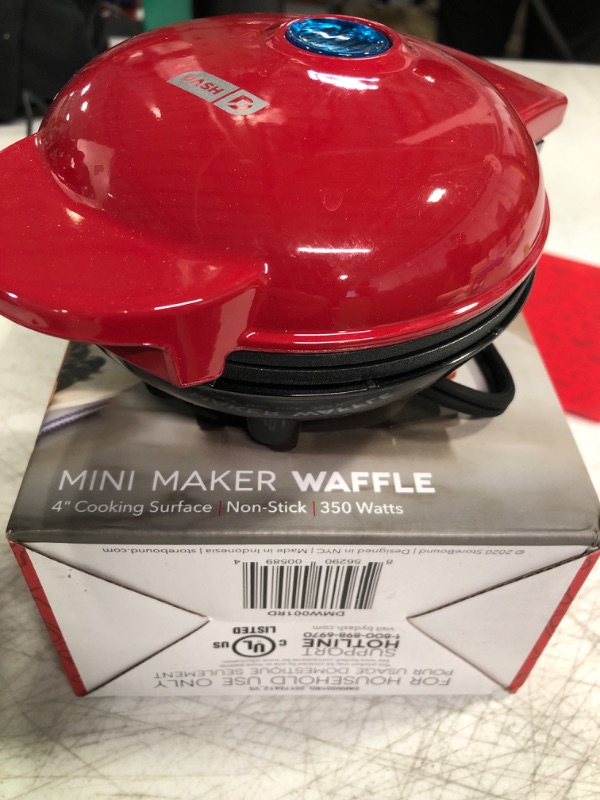 Photo 3 of **USED** 
DASH Mini Maker for Individual Waffles, Hash Browns, Keto Chaffles with Easy to Clean, Non-Stick Surfaces, 4 Inch, Red Red 4 Inch Waffle Maker