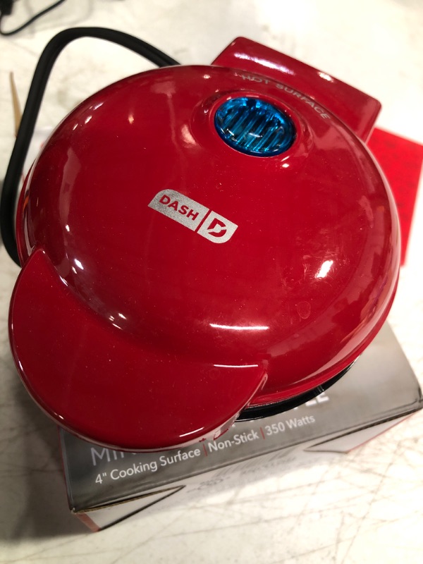 Photo 2 of **USED** 
DASH Mini Maker for Individual Waffles, Hash Browns, Keto Chaffles with Easy to Clean, Non-Stick Surfaces, 4 Inch, Red Red 4 Inch Waffle Maker