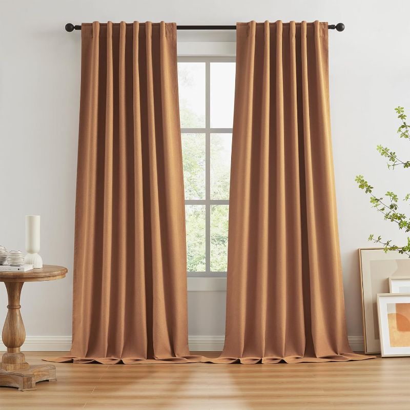 Photo 1 of *** SIMILAR ITEM COLOR NOT EXACT ||| CREAM ORANGE**

Blackout Linen Curtains Linen 2 Panels Set 108 Inch Length for Living Room Hook Belt Back Tab Track System Ceiling Curtains Boho Muted  Curtains for Bedroom W50 x L108