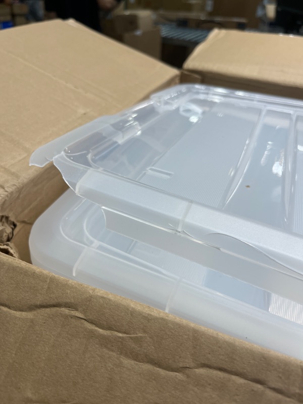 Photo 3 of ** ONE CRACKED CORNER ON LID **

IRIS USA 72 Qt. Plastic Storage Bin Tote Organizing Container with Durable Lid and Secure Latching Buckles, Stackable and Nestable, 4 Pack, Crystal Clear 72 Qt. - 4 Pack, Crystal Clear