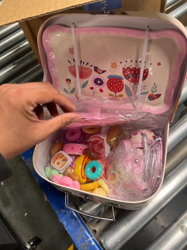 Photo 1 of 44PCS Tea Set for Little Girls, Princess Tea Time Toys Playset- Teapot Dishes Dessert & Carrying Case, Kitchen Pretend Play Tin Tea Party Set Gifts for Kids Toddlers Toy (Flower Desgin)
