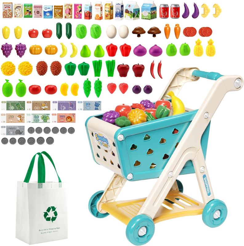 Photo 1 of *** MISSING FRUITS AND VEGGIES ***

98pcs Kids Shopping Cart Trolley Play Set with Pretend Food and Accessories,Perfect for Ages 3+ Pretend Play and Role-Playing Games