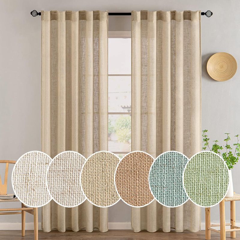 Photo 1 of ***Similar Item***

MIULEE Linen Curtains 84 Inch Length 2 Panels for Bedroom Living Room, Thick Linen Textured Soft Window Drapes Semi Sheer Light Filtering Back Tab Rod Pocket Burlap Look Decor, Tan Beige