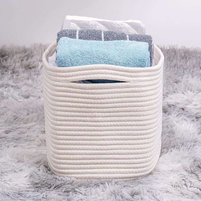 Photo 1 of ***ONLY ONE*** Kriitools Off White Storage Cubes Baskets Bins for Shelves ONLY ONE , Rectangular Closet Storage Cube Baskets, Skin-friendly Woven Rope Baskets for Organizing, Woven Cube Storage Bins for Baby Nursery 