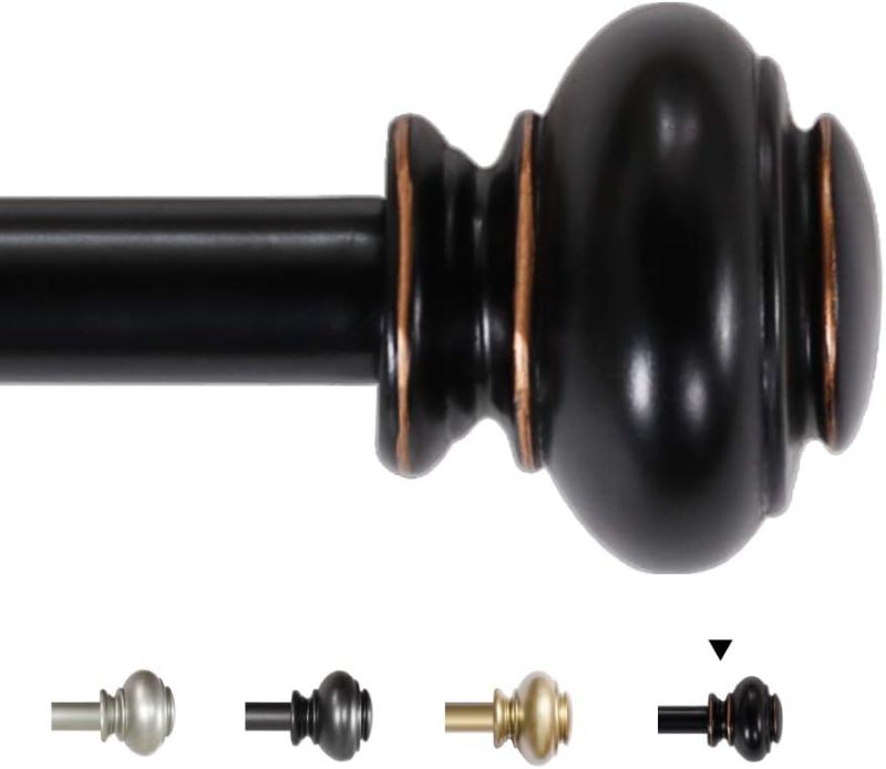 Photo 1 of H.VERSAILTEX Window Curtain Rods for Windows 66 to 120 Inches Adjustable Decorative 3/4 Inch Diameter Single Window Curtain Rod Set with Classic Finials, Black with Antique Bronze Finishing