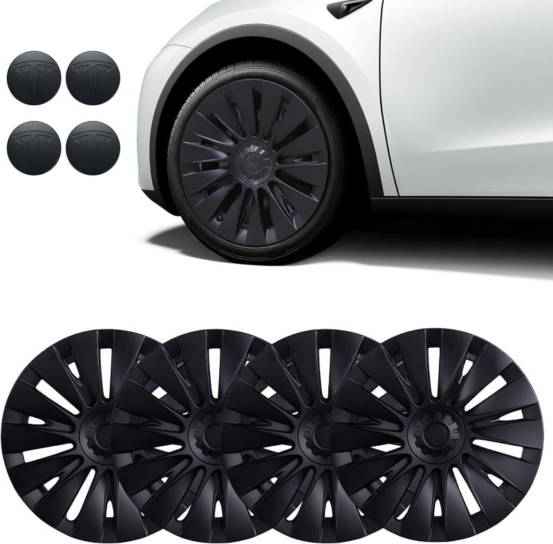 Photo 1 of ***1 PIECE*** BASENOR Tesla Model Y Hubcap 19 Inch Wheel Cover Wheel Hub Cap OEM Rim Protector Single Replacement Hub Cap Matte Black 2020-2024(1 Piece) Model Y 19'' Uberturbine