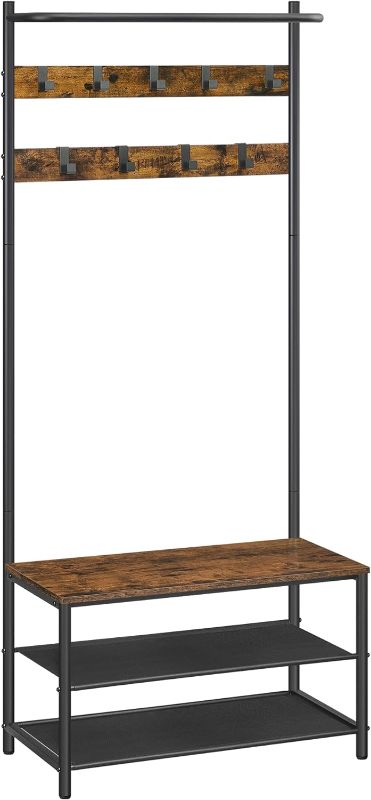 Photo 1 of VASAGLE Hall Tree with Bench and Shoe Storage, Entryway Bench with Coat Rack Stand and Shoe Rack, 9 Removable Hooks, Top Bar, Fabric Shelves, Industrial, Rustic Brown and Black UHSR411B01