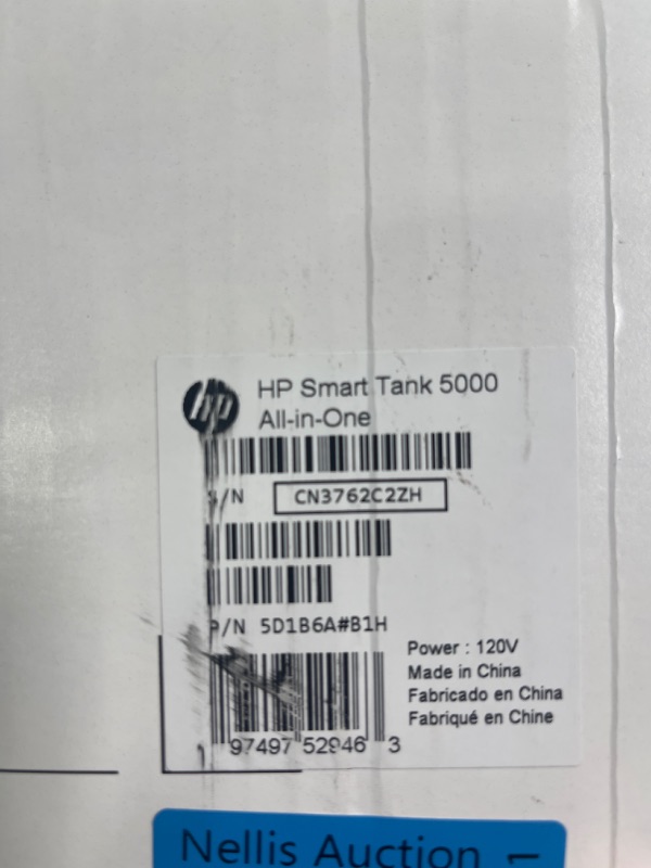 Photo 5 of **FOR PARTS**HP Smart Tank 5000 Wireless All-in-One Ink Tank Printer with up to 2 years of ink included, mobile print, scan, copy, white, 17.11 x 14.23 x 6.19