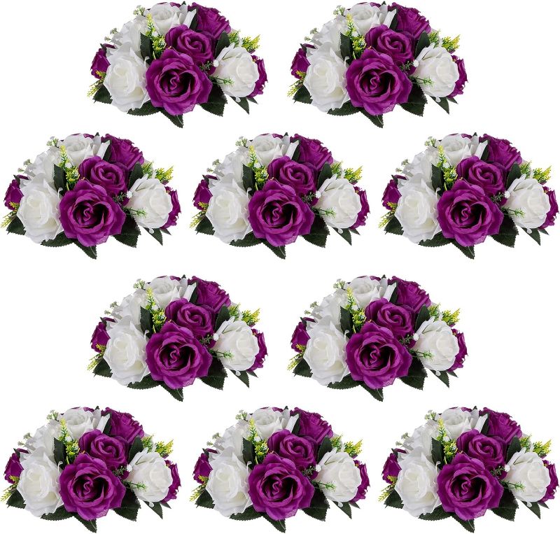 Photo 1 of ** SIMILAR PRODUCT **
Pcs of 10 Fake Flower Ball Arrangement Bouquet,15 Heads Plastic Roses with Base, Suitable for Our Store's Wedding Centerpiece Flower Rack for Parties Valentine's Day Home Décor (Purple & White)