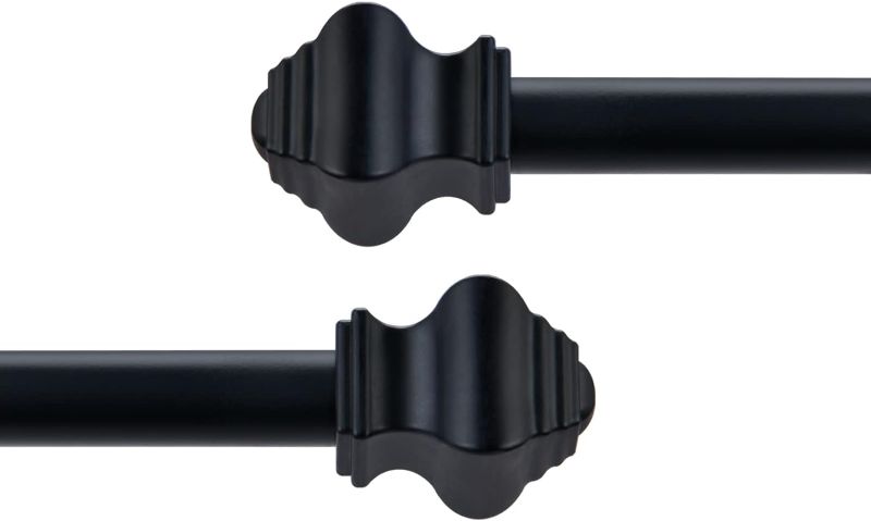 Photo 1 of 2 Pack Black Curtain Rods for windows 32 to 48 inch, 5/8 inch Decorative Curtain Rod Set, Splicing Heavy Duty Metal Curtain Rod with Brackets 2*QiutouBlack2+1