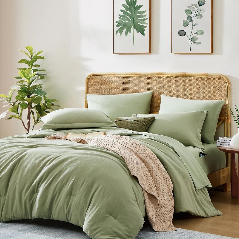 Photo 1 of WRENSONGE Sage Green Queen Comforter Set, 7 Pieces Soft Microfiber Comforters Queen Size with Fitted Sheet, Flat Sheet, 2 Pillow Shams, and 2 Pillowcases- Warm Bedding Sets Queen for All Season