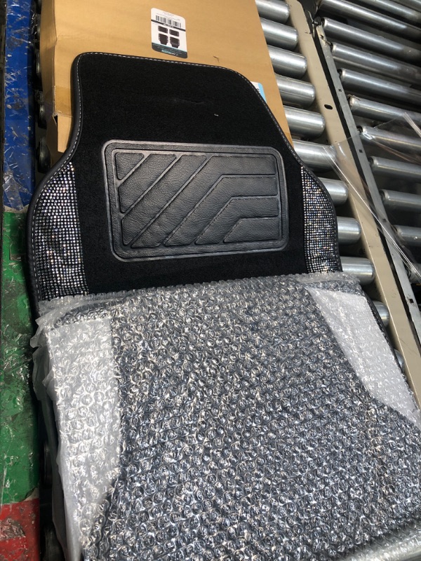 Photo 1 of CAR PASS Bling Diamond Car Floor Mats, Shining Rhinestone Carpet Sparkly Glitter Crystal with Anti-Slip PVC Heel Pad Waterproof Universal Fit Automotive SUV,Sedan,Van,Cute Girl Women,4pcs Black Sliver