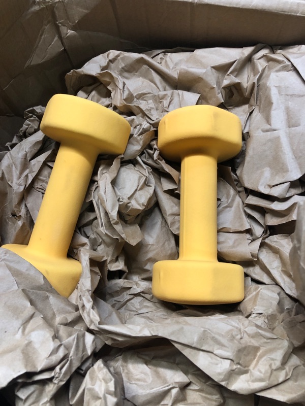 Photo 2 of Yes4All Neoprene Coated Dumbbell Hand Weight Sets of 2 - Multiple Weight Options with 15 Colors, Anti-roll, Anti-Slip, Hexagon Shape C. Yellow - 4lbs - Pair