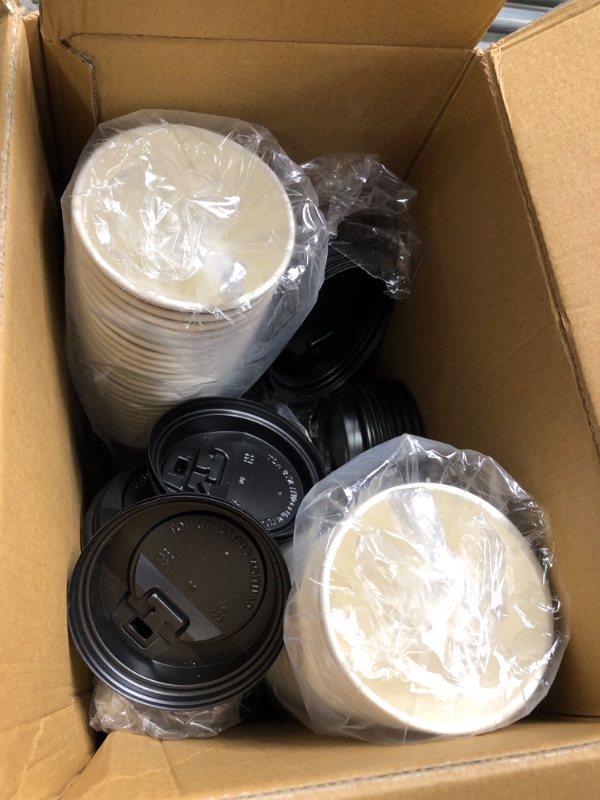 Photo 3 of 100 Pack 16 oz Paper Coffee Cups, Drinking Cups for Cold/Hot Coffee Chocolate Drinks, Disposable Coffee Cups with Lids, Sleeves and Stirring Sticks, Black Hot Coffee Cups for Home, Stores and Cafes. Black-16oz