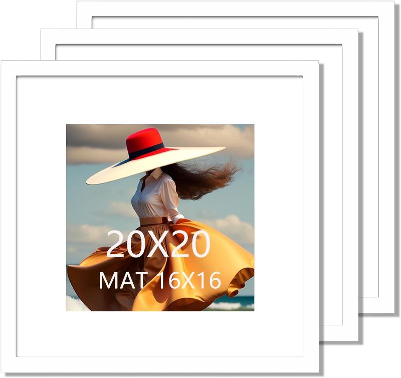 Photo 1 of 20x20 Picture Frame 3 Pack White Solid Wood for Mat 16x16 Wall Mounting Square Poster Frames