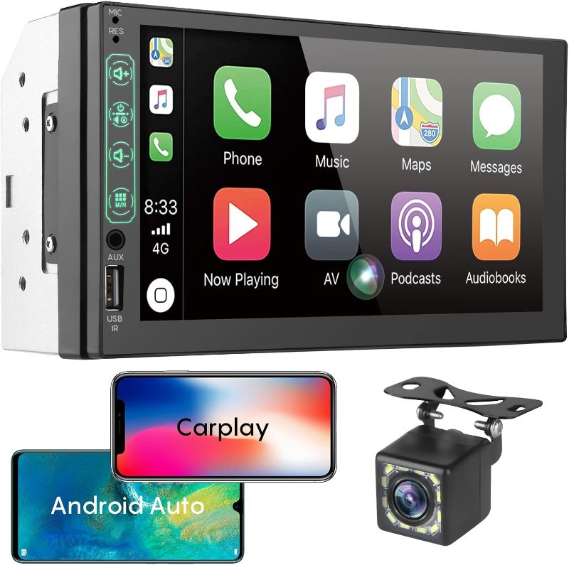 Photo 1 of Double Din Car Stereo Carplay and Android Auto ?7 Inch 1080P HD Touch Screen Radio?Mirror Link, Backup Camera, Steering Wheel, Bluetooth, FM,USB/AUX Port. (Wired Carplay)