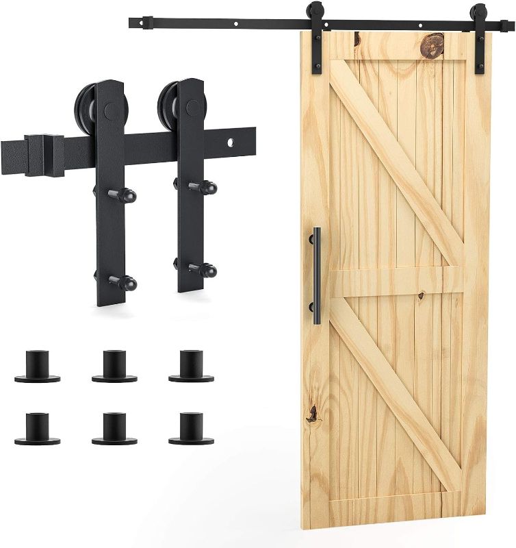 Photo 1 of Signstek 6.6FT Sliding Barn Door Hardware Kit Heavy Duty with Door Hook, Adjustable Floor Guide and 2 Handles -Easy to Install, Smoothly and Quietly, Fit 1 3/8-1 3/4" Thickness -Black, I Shape Hanger