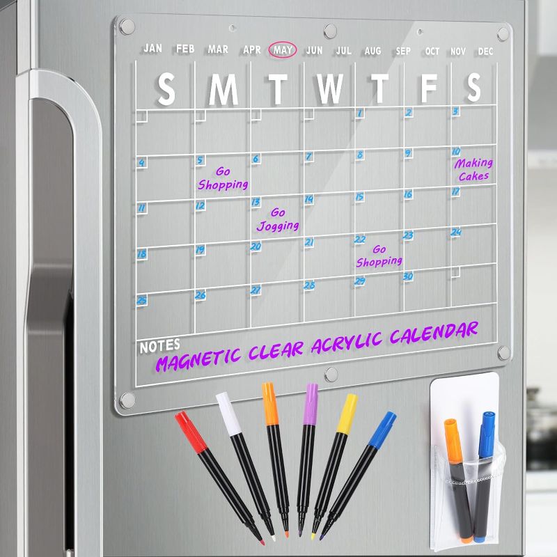 Photo 1 of Acrylic Magnetic Dry Erase Board Calendar for Fridge, Clear Dry Erase Calendar for Refrigerator, Magnetic Planning Calendar ***stock photo similar Item***