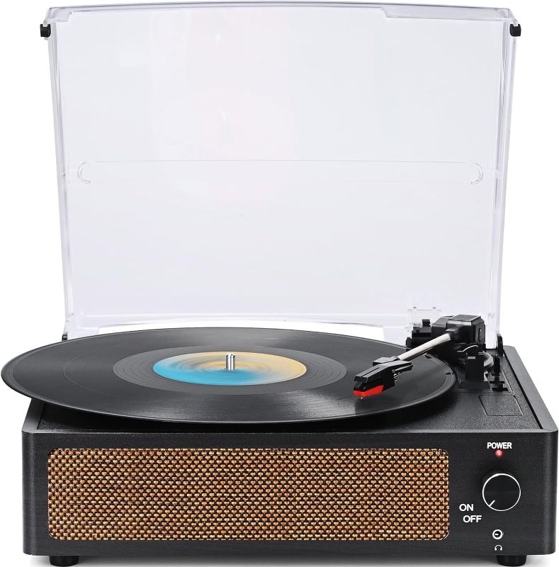 Photo 1 of Vinyl Record Players Vintage Turntable for Vinyl Records with Speakers Belt-Driven Turntables Support 3-Speed, Bluetooth Wireless Playback, Headphone, AUX-in, RCA Line LP Vinyl Players Black ***turntable cover hatch is broken***
