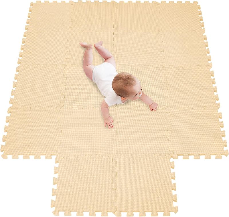 Photo 1 of meiqicool Foam Play Mat Thick Soft EVA Interlocking Foam Floor Mats Children Yoga Exercise Multi Jigsaw Puzzle Blocking Board Kids Playmats Play Beige 