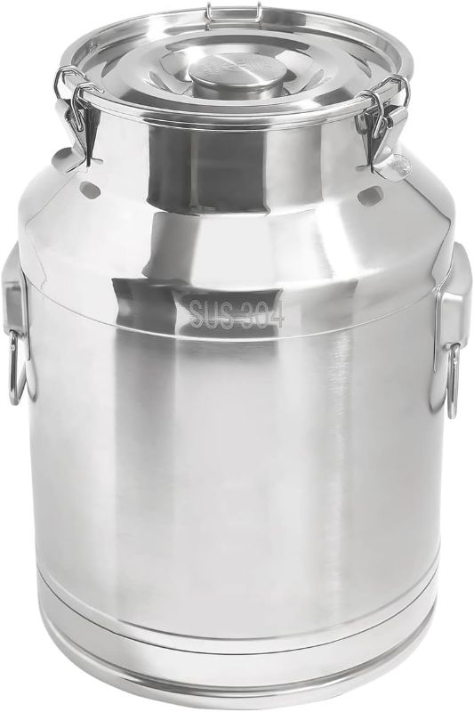 Photo 1 of  Stainless Steel Milk Can Milk Bucket Wine Pail Bucket Large Capacity Milk Can Tote Jug with Sealed Lid and Carry Handle