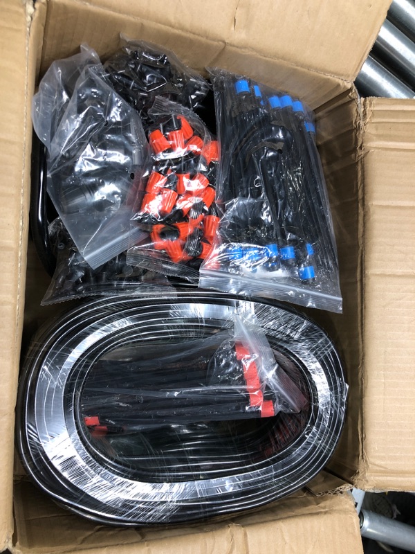Photo 1 of 394 ft Drip Irrigation System Kit, 1/2 Inch Hose 1/4 Inch Distribution Tubing Drip Emitters Adjustable Misting Nozzle Barbed Fittings Patio Misting Plant Watering System for Garden Yard Lawn