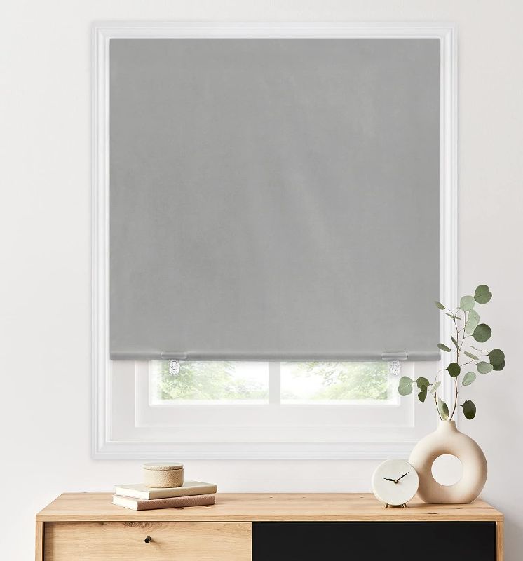 Photo 1 of 100% Blackout Roller Shades, No Tools No Drill Cordless Blinds for Windows, Thermal Insulated UV Protection Privacy Window Shades for Bedroom 22", Grey)