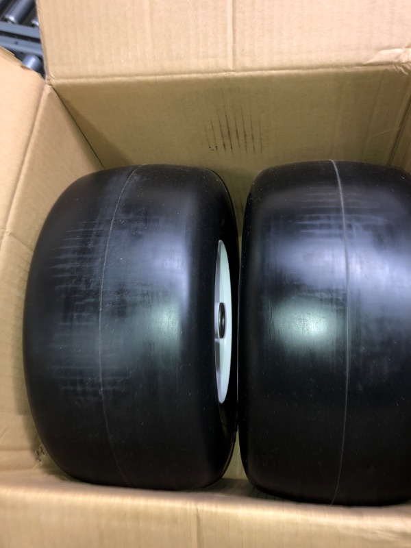 Photo 3 of 13x6.50-6" Lawn Mower Solid Smooth Tire and Wheel with 3/4" Bushing,5.5"Centered Hub, Zero Turn Mower Front Tire Assembly Compatible with Lawn Mower Garden Tractor 13x6.50-6" 2Pack