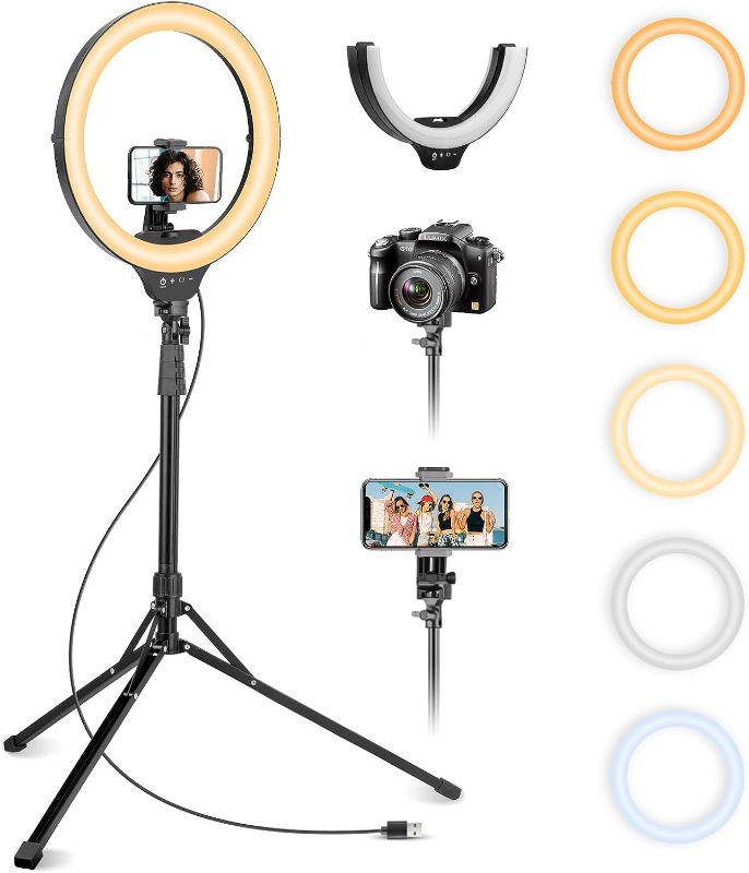 Photo 1 of Aureday 14'' Selfie Ring Light with 62'' Tripod Stand and Phone Holder, Dimmable LED Phone Ringlight for Makeup/Video Recording/Photography, Circle Lighting for All Cell Phones&Lightweight Cameras