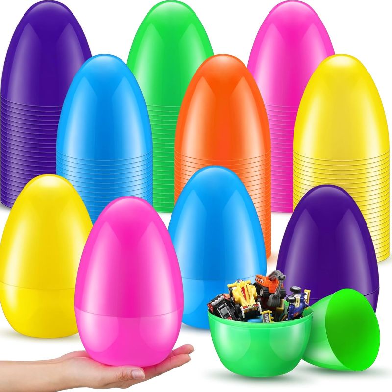 Photo 1 of 100 Pack 8 Inch Jumbo Easter Eggs Bulk Giant Fillable Eggs Large Plastic Easter Eggs Large Surprise Egg for Kids Adults Easter Hunt Party Favors Toys Basket Stuffers Fillers (Colorful)