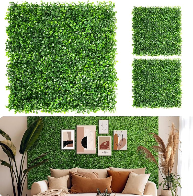 Photo 1 of Aboofx Artificial Grass Wall Panels, 12 Pack 10x10in Green Wall Decor Greenery Wall for Indoor Outdoor, Garden Fences Greenery Backdrop
