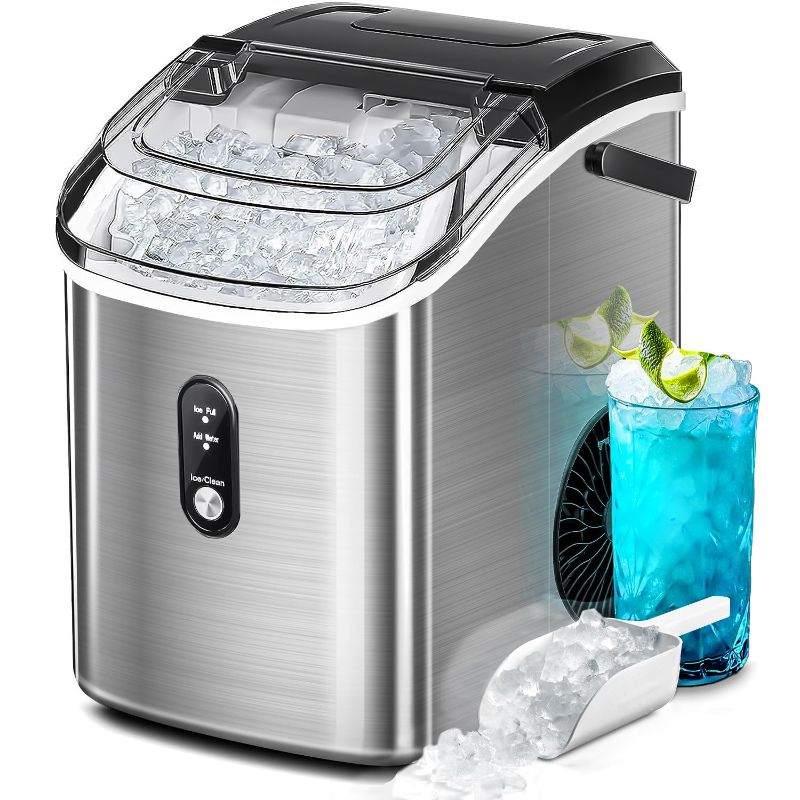 Photo 1 of AGLUCKY Nugget Ice Maker Countertop, Portable Pebble Ice Maker Machine, 35lbs/Day Chewable Ice, Self-Cleaning, Stainless Steel, Pellet Ice Maker for Home/Kitchen/Office (Silver)