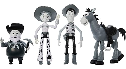 Photo 1 of Disney / Pixar Woody S Roundup Woody Jessie Bullseye & Stinky Pete Action Figure 4-Pack (Black & White Monochromatic)