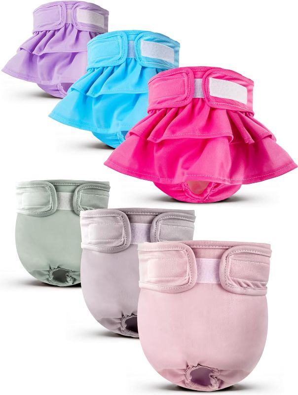 Photo 1 of 6 Pack Washable Female Dog Diapers - Reusable Doggie Diapers, Highly Absorbent Dog Diapers Female, Leak-Proof Puppy Diapers for Female Dog?L?