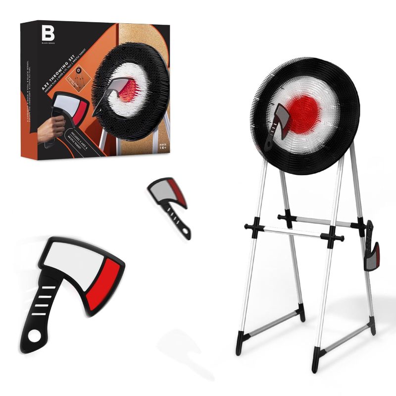 Photo 1 of BLACK SERIES Axe Throwing Set [Amazon Exclusive] Includes 3 Plastic Axes, Collapsible Stand, Bristle Target, Safe for Indoor & Outdoor Play, Fun Sports Activity, Toss Game for Adults & Kids
