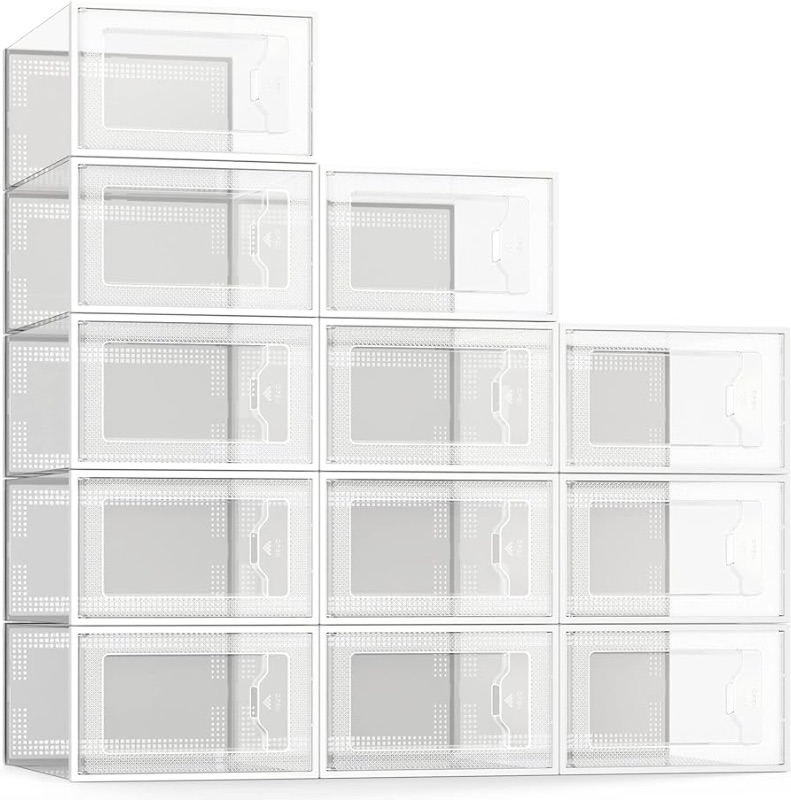 Photo 1 of SEE SPRING Large 12 Pack Shoe Storage Box, Clear Plastic Stackable Shoe Organizer for Closet, Space Saving Foldable Shoe Rack Sneaker Container Bin Holder