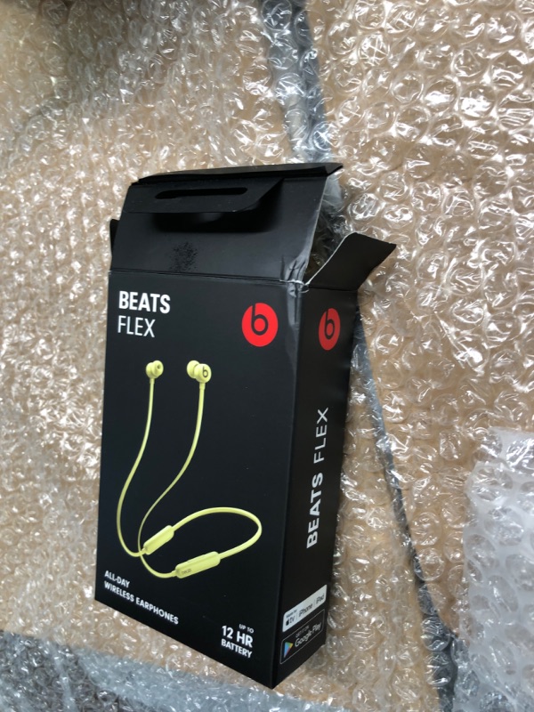 Photo 3 of Beats Flex Wireless Earbuds – Apple W1 Headphone Chip, Magnetic Earphones, Class 1 Bluetooth, 12 Hours of Listening Time, Built-in Microphone - Yuzu Yellow Yuzu Yellow Beats Flex ***USED*** 