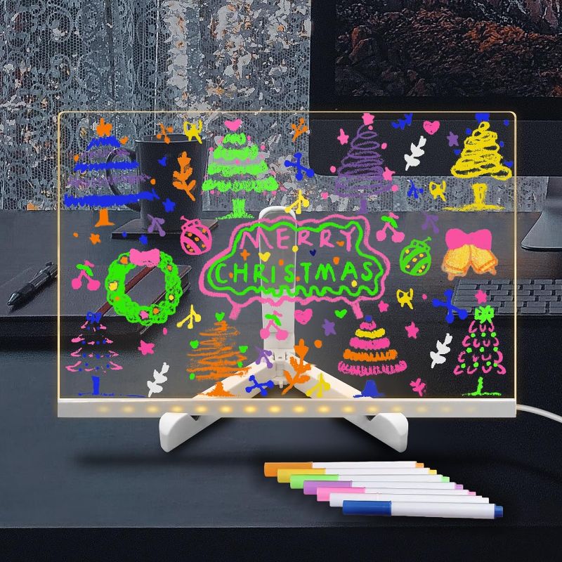 Photo 1 of Laysinly Acrylic Dry Erase Board with Light up Stand, 11.81" x 7.87" Clear White Board, Erasable, Note, Memo, Drawing, Daily, Moment, LED Note Board LED Warm Light for Home, School, Work (Large)