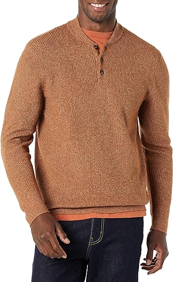 Photo 1 of Amazon Essentials Men's Long-Sleeve Soft Touch Henley Sweater X-Small Dark Camel