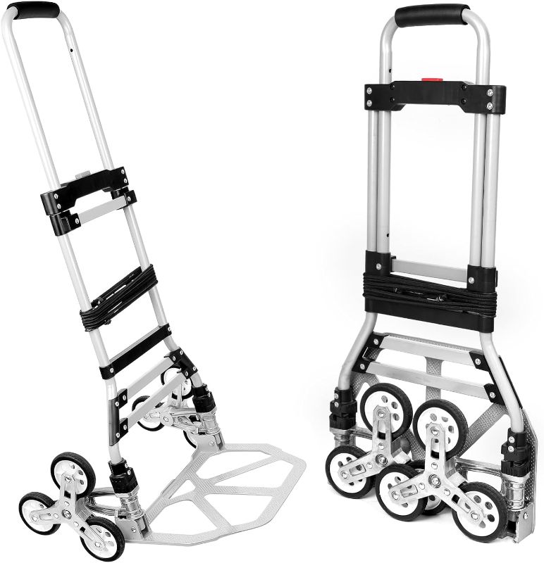 Photo 1 of 180lbs Stair Climbing Cart Hand Truck Stairs Climber Cart for Groceries with Adjustable Handle Lightweight Folding Stair Climbing Dolly Cart Stair Climber Dolly for Shopping, Moving & Office (Black)