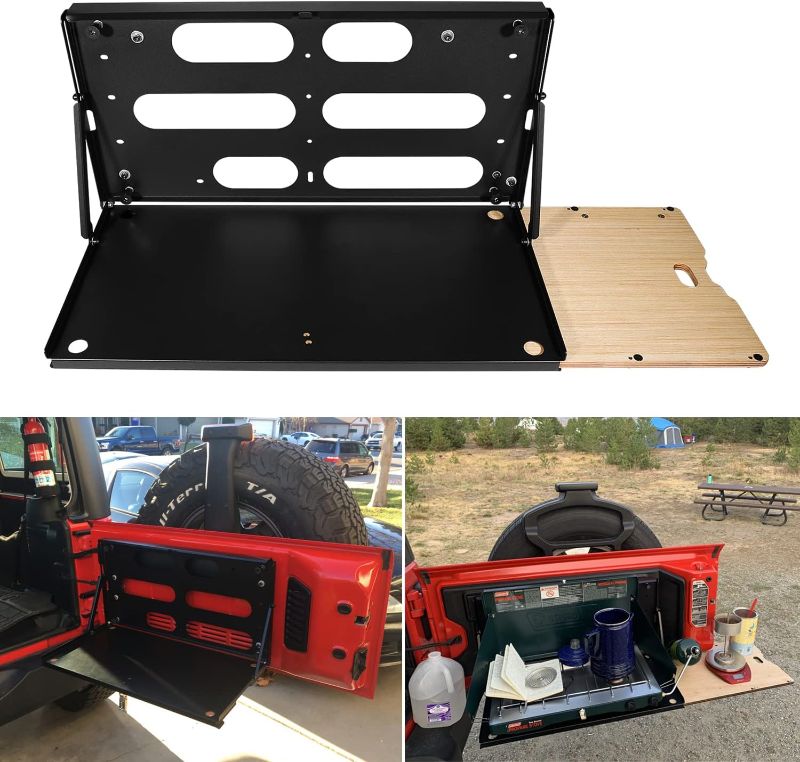 Photo 1 of Drop Down Tailgate Table Fit for 2007-2022 Jeep Wrangler JK JKU JL JLU Metal Storage Rack Foldable Cargo Shelf with Wood Tray Extension