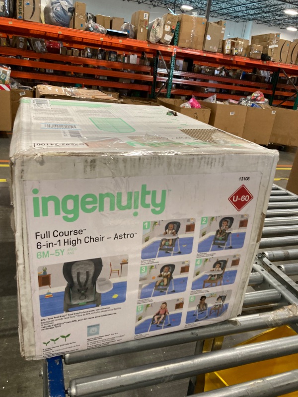 Photo 2 of Ingenuity Full Course 6-in-1 High Chair - Baby to 5 Years Old, 6 Convertible Modes, 2 Dishwasher Safe Trays - Astro****USED*** FOR PARTS ONLY**** 