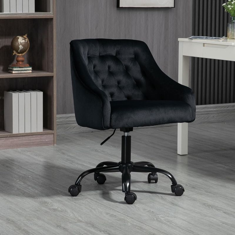 Photo 1 of Desk Chair - Black Velvet Swivel Office Chair with Black Frame, Modern Task Chair for Home Office
